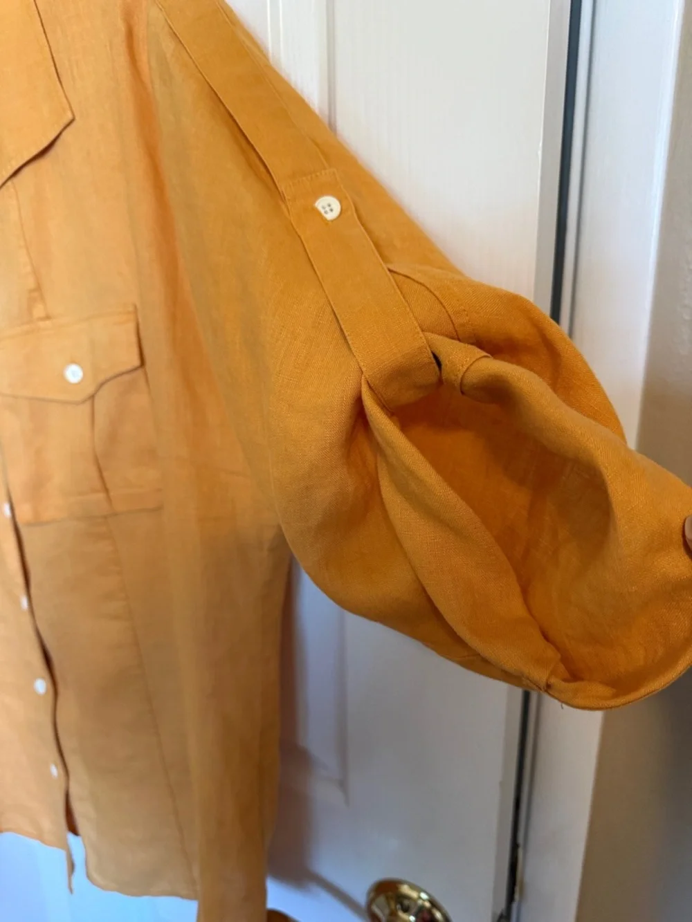 Lafayette 148 New York 100%Linen Button Front Shirt Orange Size 12 Relaxed Fit - Picture 6 of 17